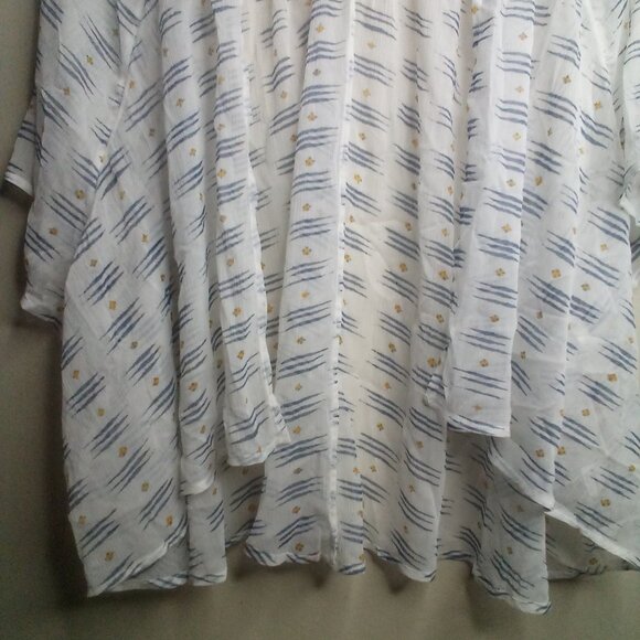 So Open Front Blouse XL Short Sleeve Sheer Patterned White Blue Yellow - Picture 11 of 16